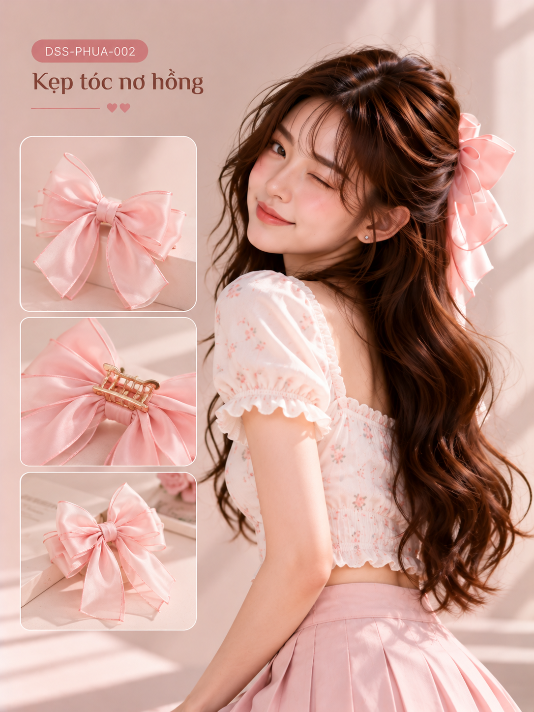 Kẹp tóc nơ hồng