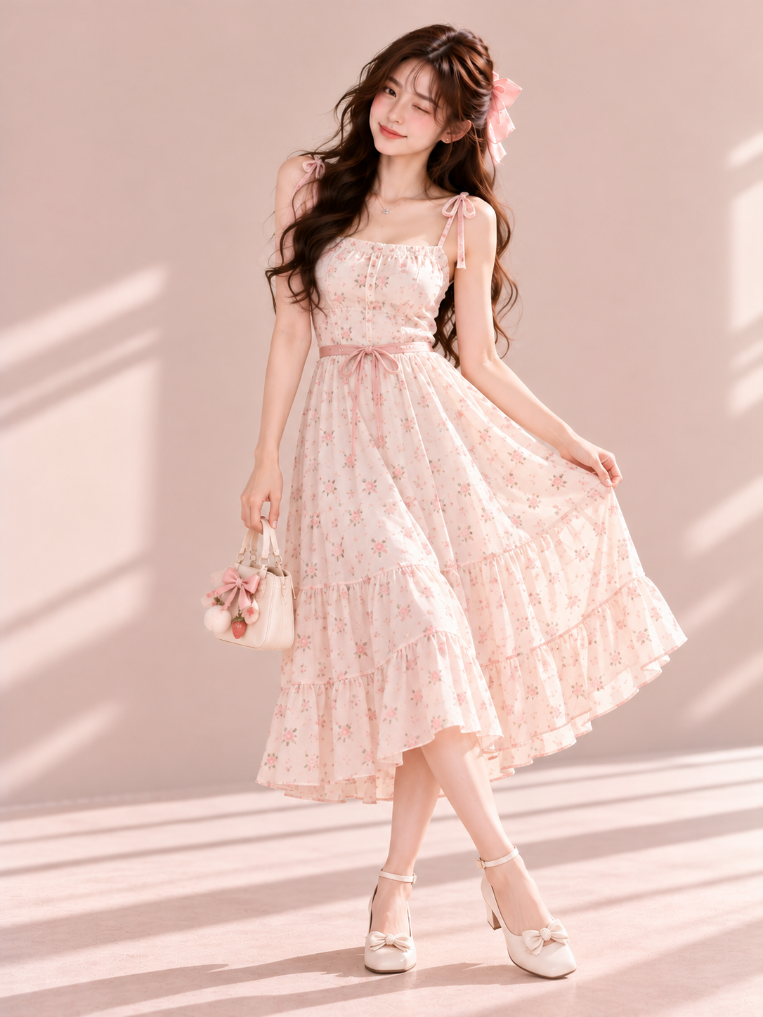Váy midi nơ nhỏ