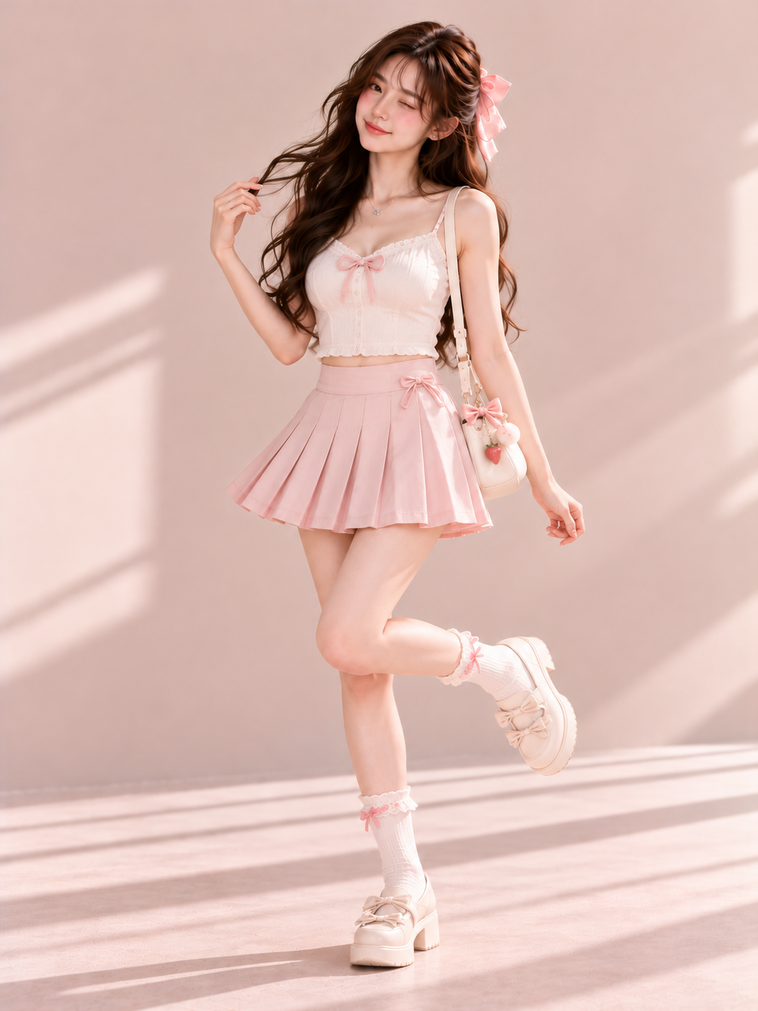 Váy tennis hồng sữa